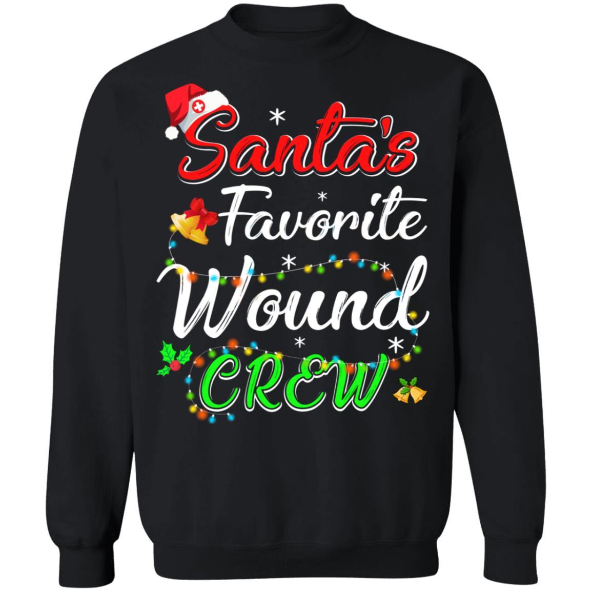 Santa's Favorite Wound Crew Christmas Funny Nurse Crew Gift-T-Shirt & Sweatshirt-Crewneck Sweatshirt-Black