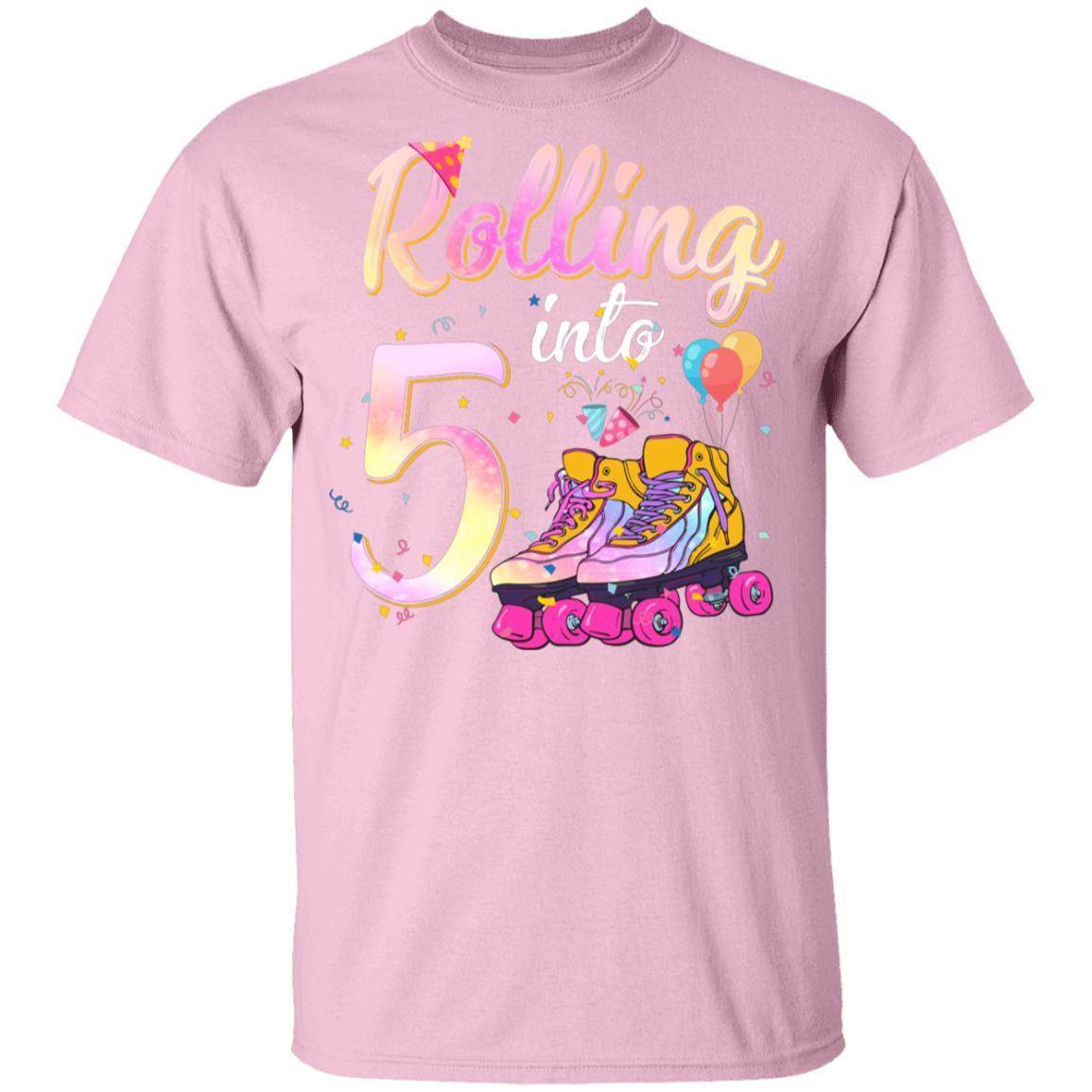 5 Years Old Birthday Girls Roller Skates 80's 5th Birthday Youth-Youth Shirt-Youth T-Shirt-Light Pink