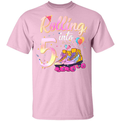 5 Years Old Birthday Girls Roller Skates 80's 5th Birthday Youth-Youth Shirt-Youth T-Shirt-Light Pink