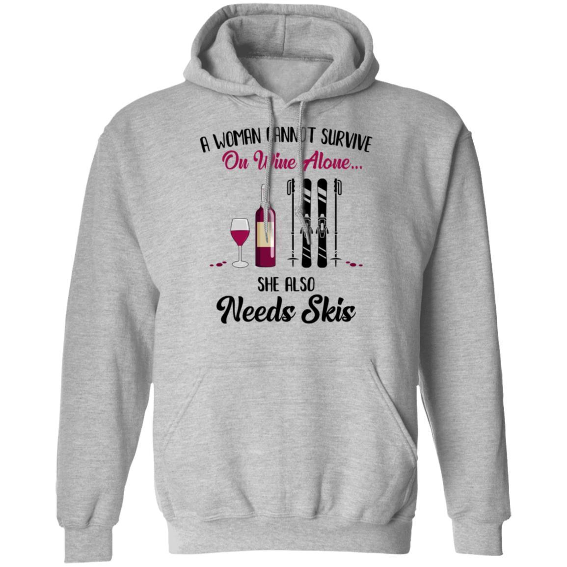 A Woman Cannot Survive On Wine Alone She Also Needs Skis Gift-T-Shirt & Tank Top-Pullover Hoodie-Sport Grey