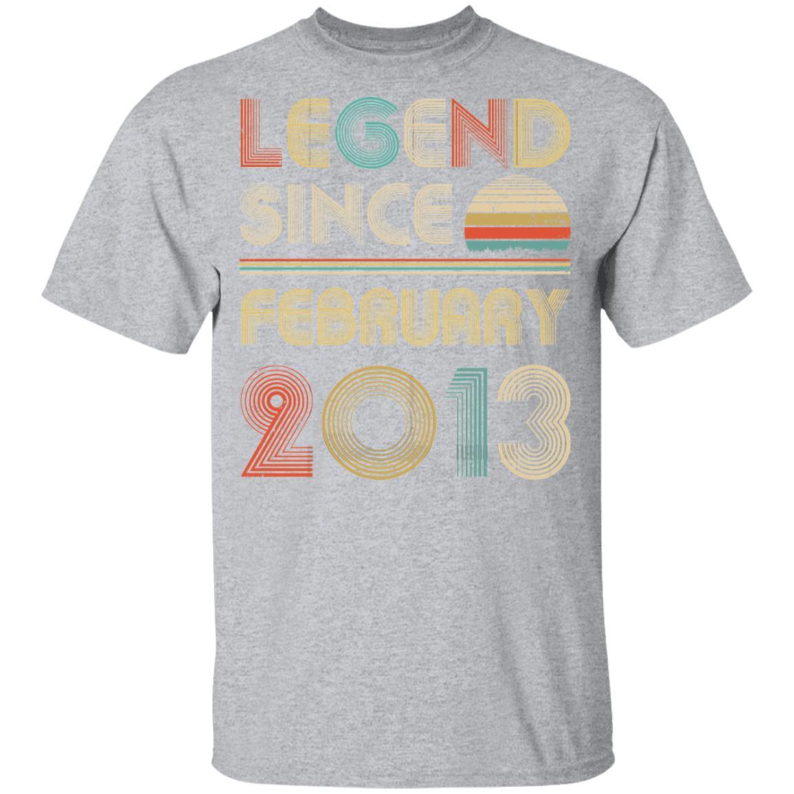 Legend Since February 2013 Vintage 8th Birthday Gifts Youth-Youth Shirt-Youth T-Shirt-Sport Grey