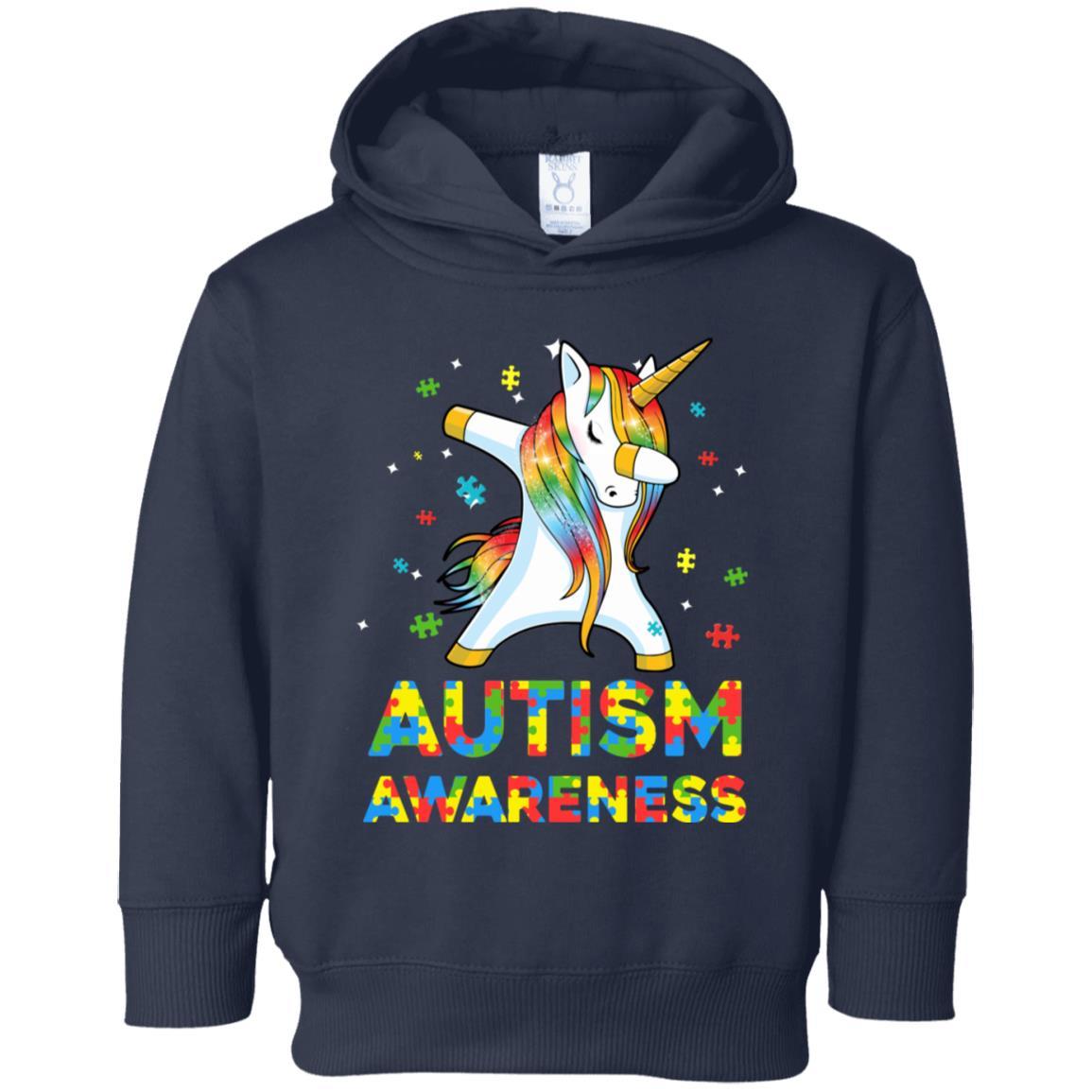 Dabbing Unicorn Puzzle Autism Awareness For Girls Youth-Youth Shirt-Toddler Fleece Hoodie-Navy