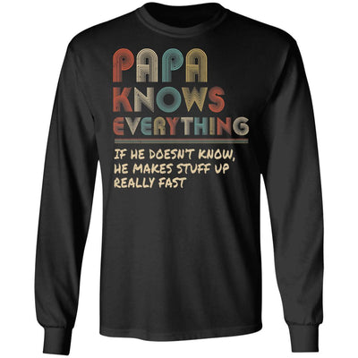 Papa Know Everything Vintage Papa Father's Day Gift-T-Shirt & Hoodie-Long Sleeve T-Shirt-Black