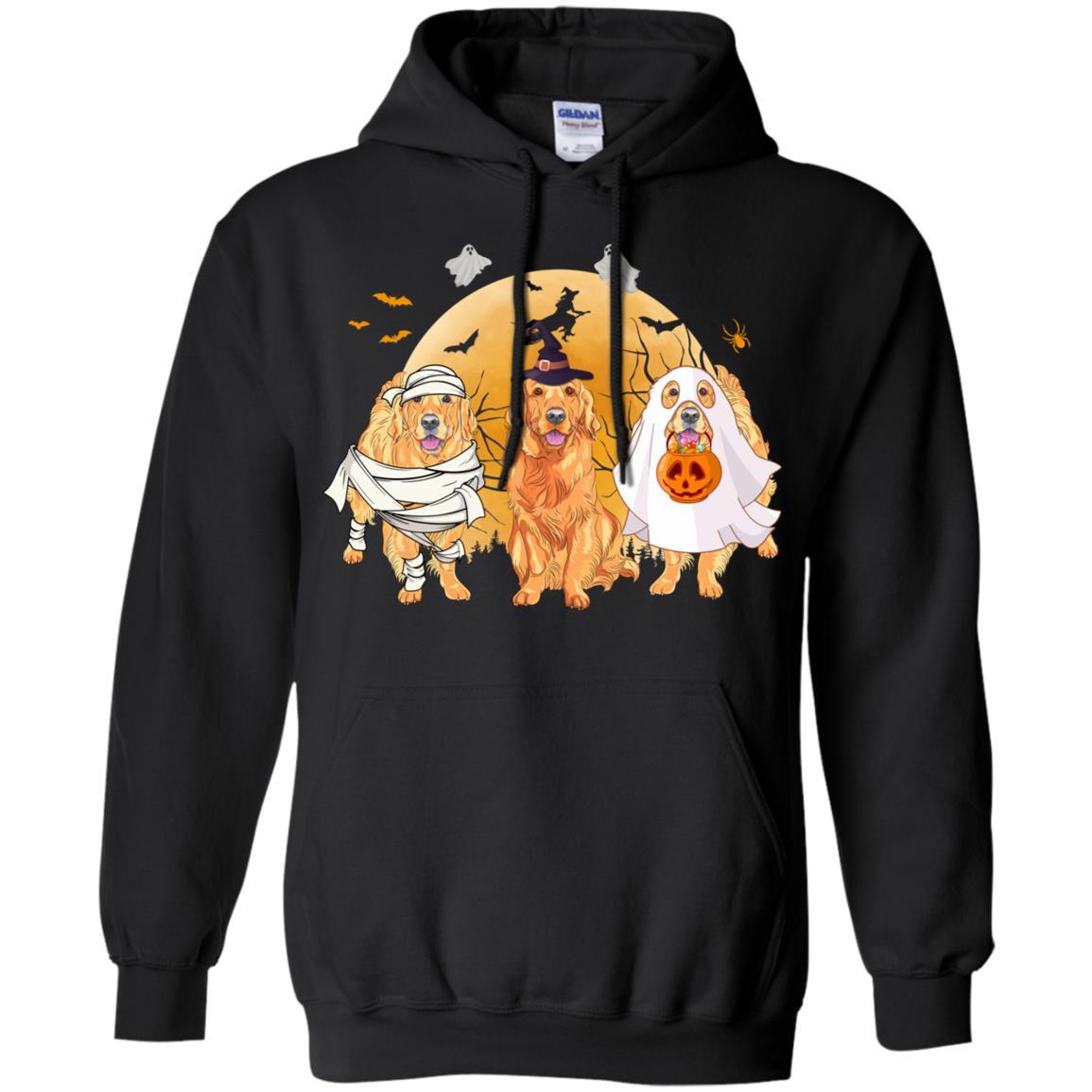 Golden Retriever Mummy Witch Dog Moon Ghosts Halloween-T-Shirt & Hoodie-Pullover Hoodie-Black