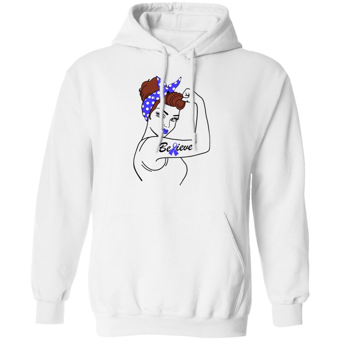Support Prostate Colon Cancer Awareness Warrior Believe-T-Shirt & Hoodie-Pullover Hoodie-White