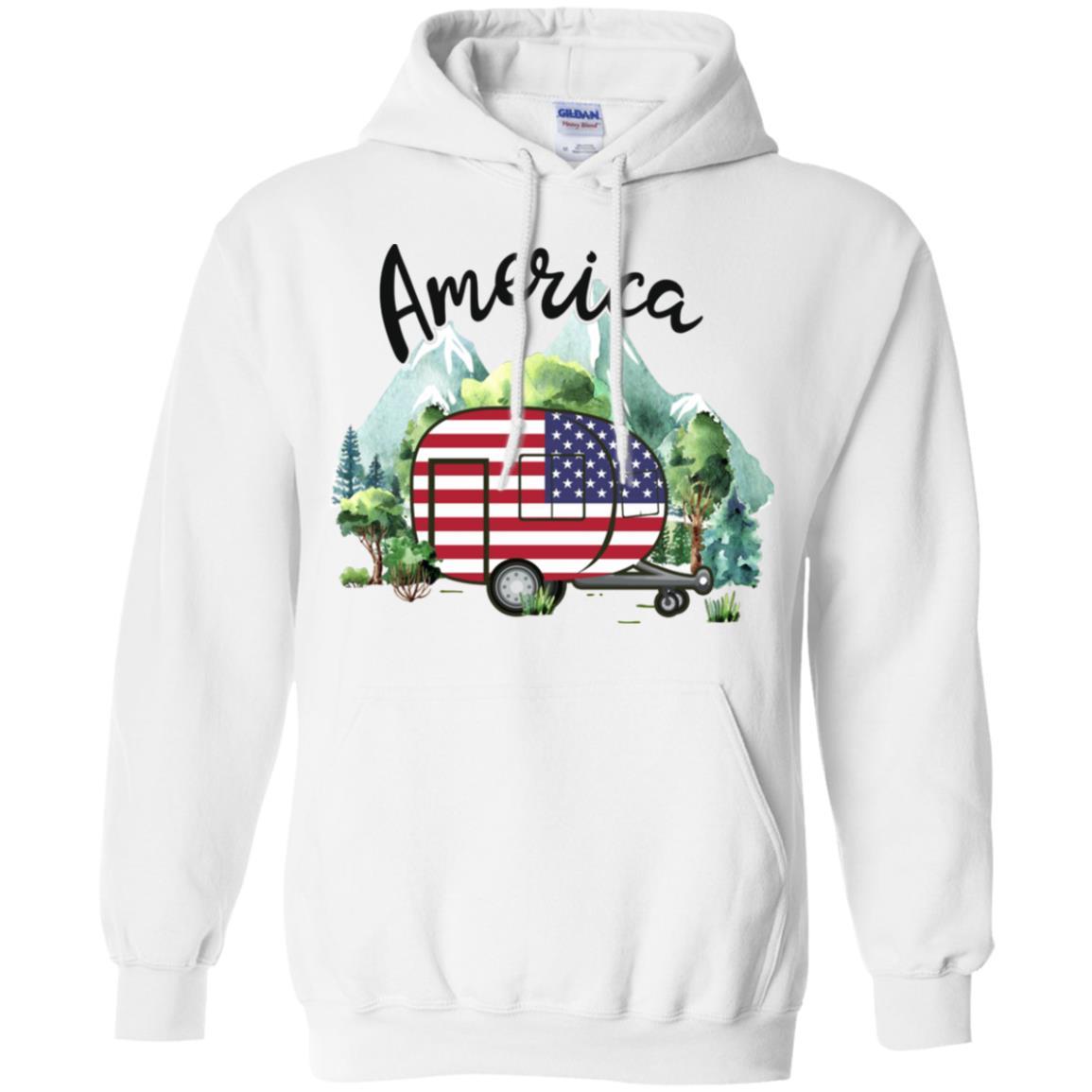 America Camping Camper American Flag Independence Day Gift-T-Shirt & Hoodie-Pullover Hoodie-White