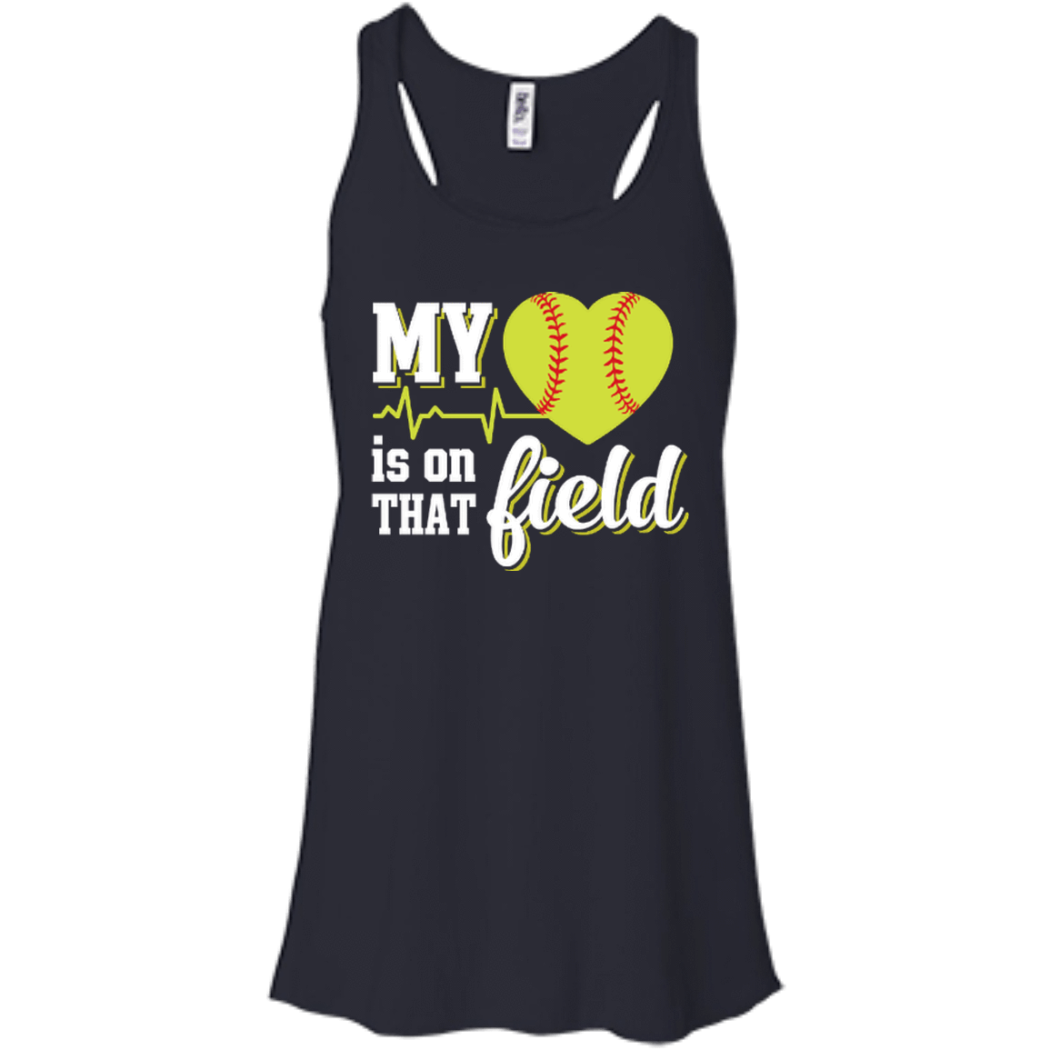 My Heart Is On That Field Softball-T-Shirt & Hoodie-Women's Flowy Racerback Tank-Midnight