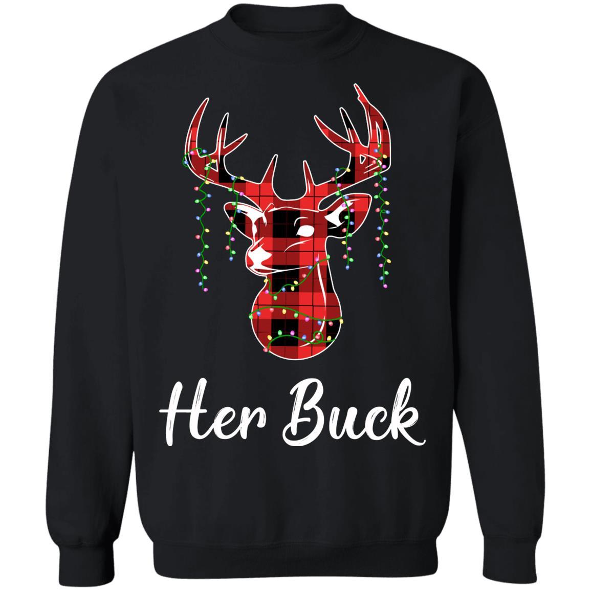 Her Buck Couples Matching Christmas Pajamas Costume Gift-T-Shirt & Sweatshirt-Crewneck Sweatshirt-Black