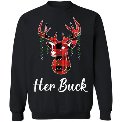 Her Buck Couples Matching Christmas Pajamas Costume Gift-T-Shirt & Sweatshirt-Crewneck Sweatshirt-Black