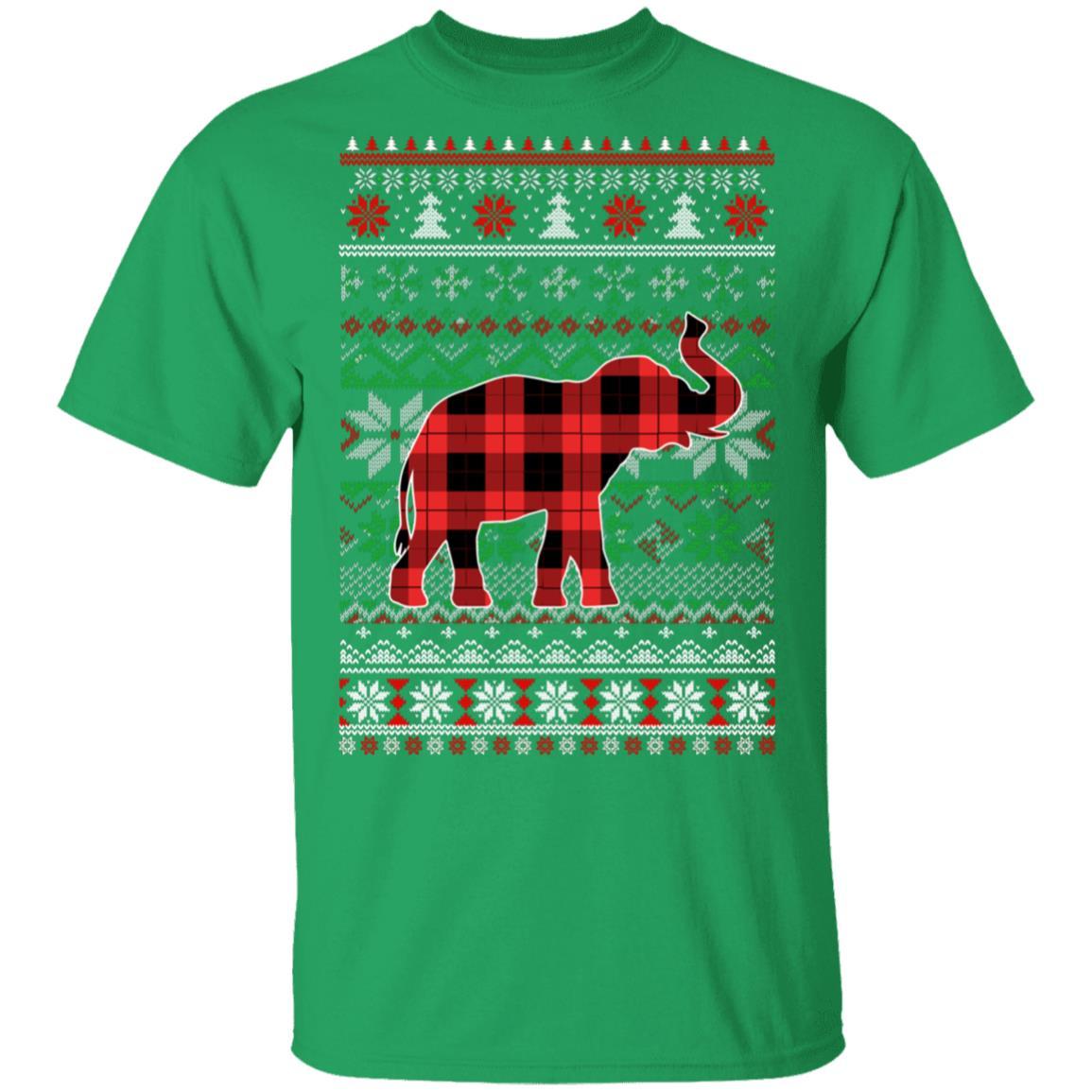 Elephant Red Plaid Ugly Christmas Sweater Funny Gifts-T-Shirt & Sweatshirt-Classic T-Shirt-Irish Green
