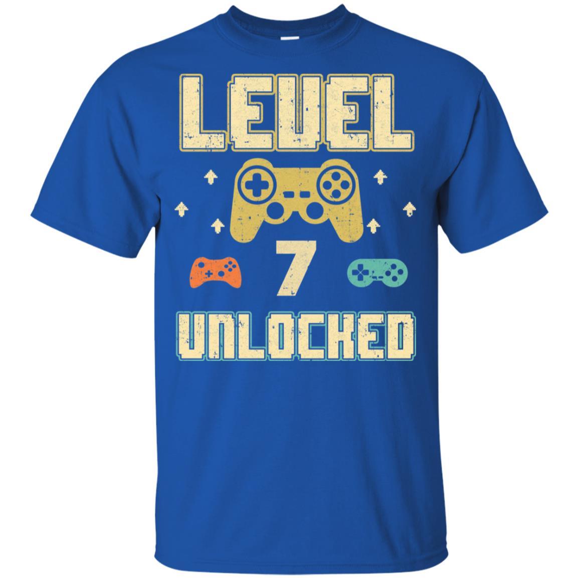 Level 7 Unlocked Video Gamer 7th Birthday Gift Youth-Youth Shirt-Youth T-Shirt-Royal
