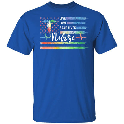 Funny Nurse American Flag Live Love Save Lives Nursing Gifts-T-Shirt & Hoodie-Classic T-Shirt-Royal