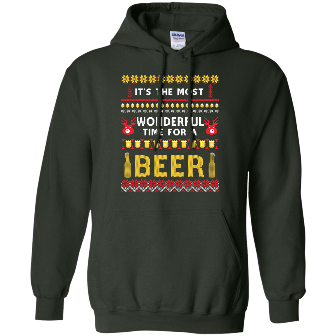 It's The Most Wonderful Time For A Beer Ugly Sweater-T-Shirt & Hoodie-Pullover Hoodie-Forest Green