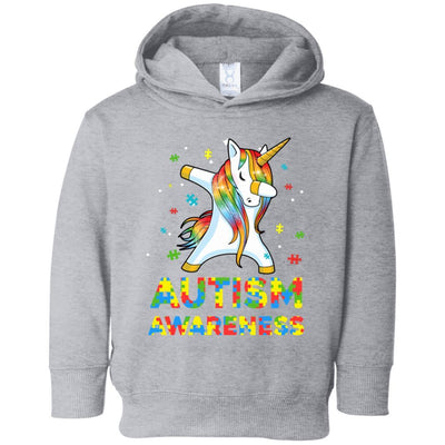 Dabbing Unicorn Puzzle Autism Awareness For Girls Youth-Youth Shirt-Toddler Fleece Hoodie-Heather Grey
