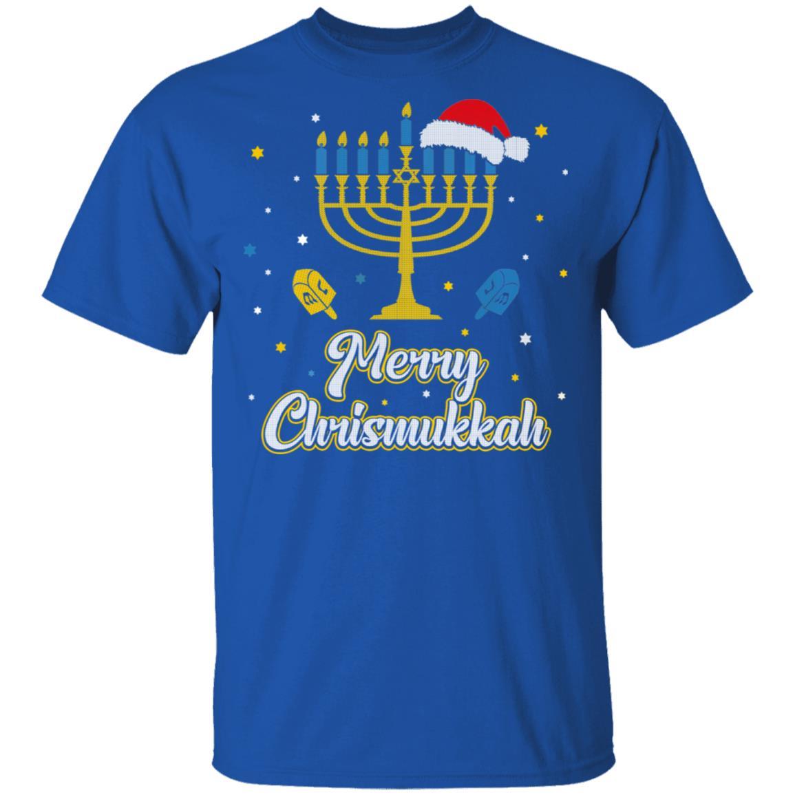 Christmas Ugly Hanukkah Sweater Menorah Merry Chrismukkah-T-Shirt & Sweatshirt-Classic T-Shirt-Royal