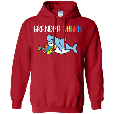 Grandpa Shark Support Autism Awareness For Grandchild-T-Shirt & Hoodie-Pullover Hoodie-Red