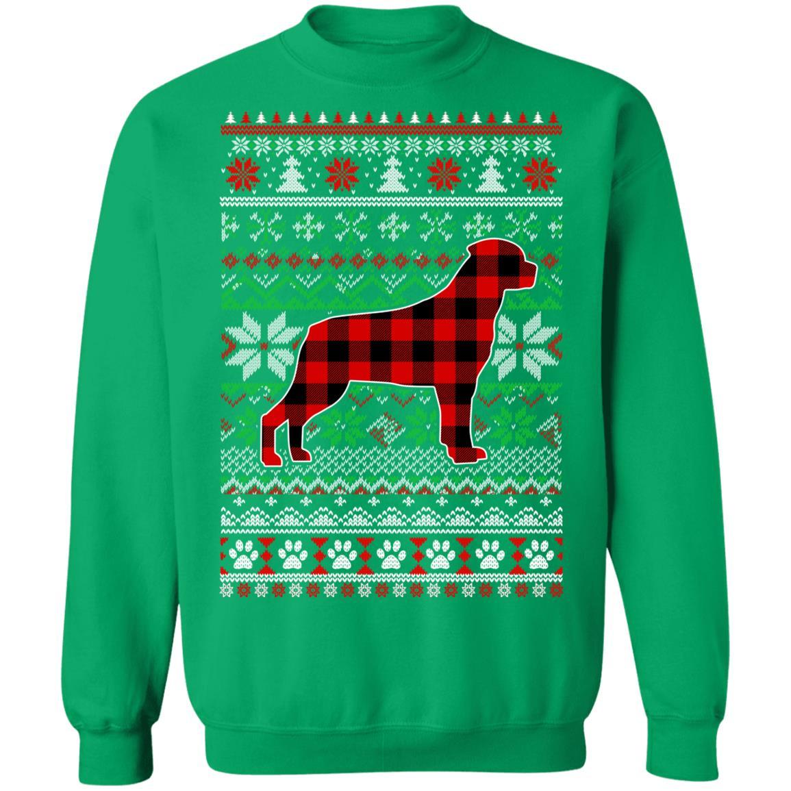 Rottweiler Red Plaid Ugly Christmas Sweater Gifts-T-Shirt & Sweatshirt-Crewneck Sweatshirt-Irish Green