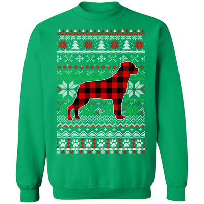 Rottweiler Red Plaid Ugly Christmas Sweater Gifts-T-Shirt & Sweatshirt-Crewneck Sweatshirt-Irish Green