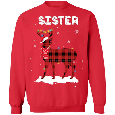 Sister Deer Red Plaid Christmas Family Matching Pajamas-T-Shirt & Sweatshirt-Crewneck Sweatshirt-Red