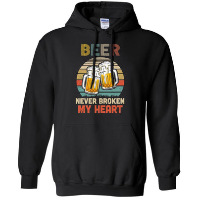Vintage Beer Never Broke My Heart Funny Drinking-T-Shirt & Hoodie-Pullover Hoodie-Black