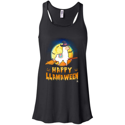 Happy Llamaween Halloween Llama Witch Costume-T-Shirt & Tank Top-Women's Flowy Racerback Tank-Black
