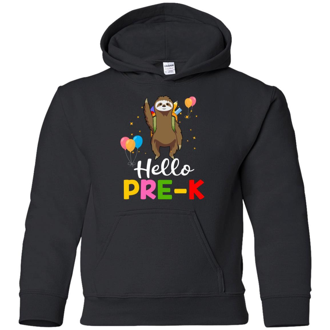 Funny Hello Pre-K Gift Back To School Sloth Gift Youth-Youth Shirt-Youth Pullover Hoodie-Black