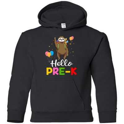 Funny Hello Pre-K Gift Back To School Sloth Gift Youth-Youth Shirt-Youth Pullover Hoodie-Black