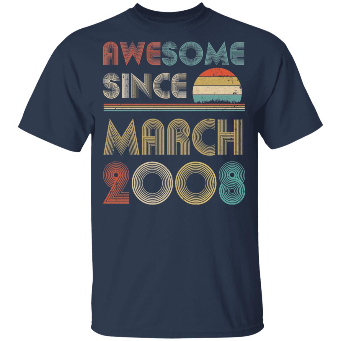 Awesome Since March 2008 Vintage 13th Birthday Gifts Youth-Youth Shirt-Youth T-Shirt-Navy