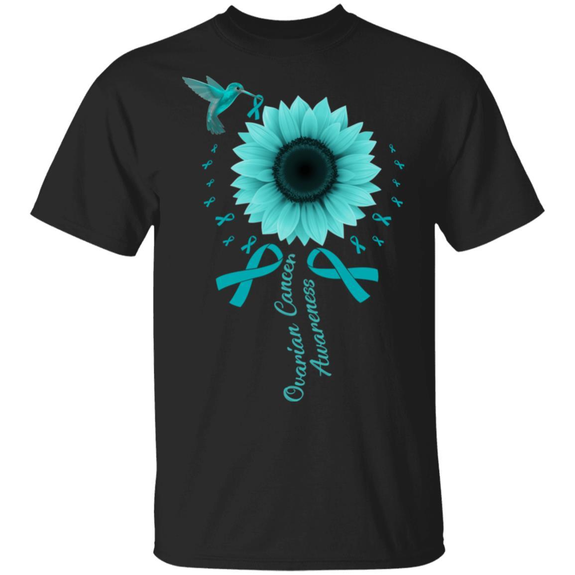 Hummingbird Sunflower Teal Ribbon Ovarian Cancer Awareness-T-Shirt & Hoodie-Classic T-Shirt-Black