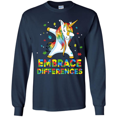Dabbing Unicorn Autism Awareness Embrace Differences Youth-Youth Shirt-Youth Long Sleeve T-Shirt-Navy