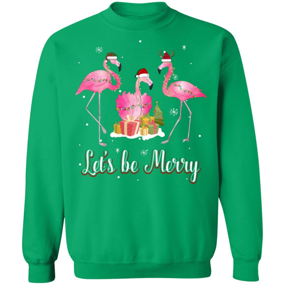 Family Holiday Let's Be Merry Christmas Flamingo-T-Shirt & Sweatshirt-Crewneck Sweatshirt-Irish Green