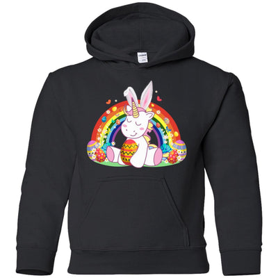 Unicorn Easter With Rainbow And Egg Youth-Youth Shirt-Youth Pullover Hoodie-Black