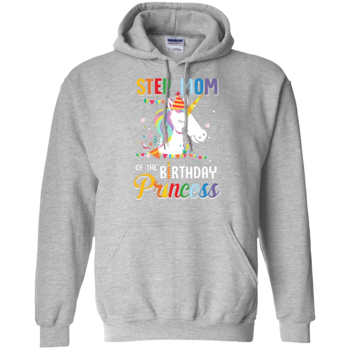Step Mom Of The Unicorn Birthday Princess-T-Shirt & Hoodie-Pullover Hoodie-Sport Grey
