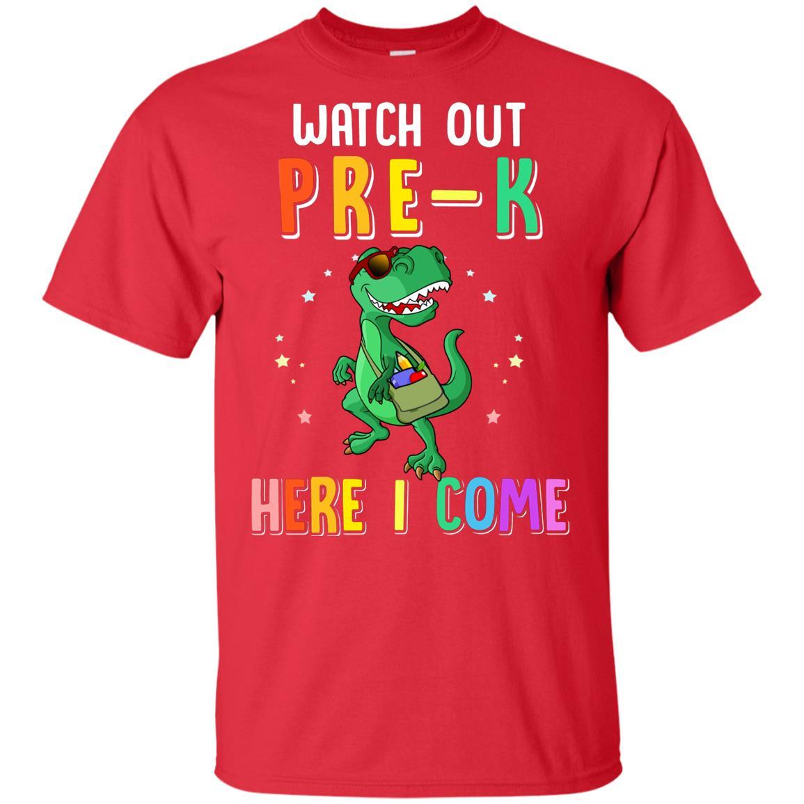 Pre-K Here I Come Dinosaur Back To School Youth-Youth Shirt-Youth T-Shirt-Red