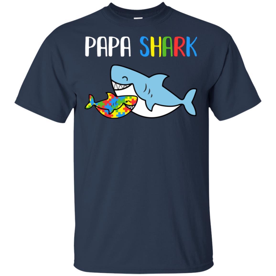 Papa Shark Support Autism Awareness For Grandchild-T-Shirt & Hoodie-Classic T-Shirt-Navy