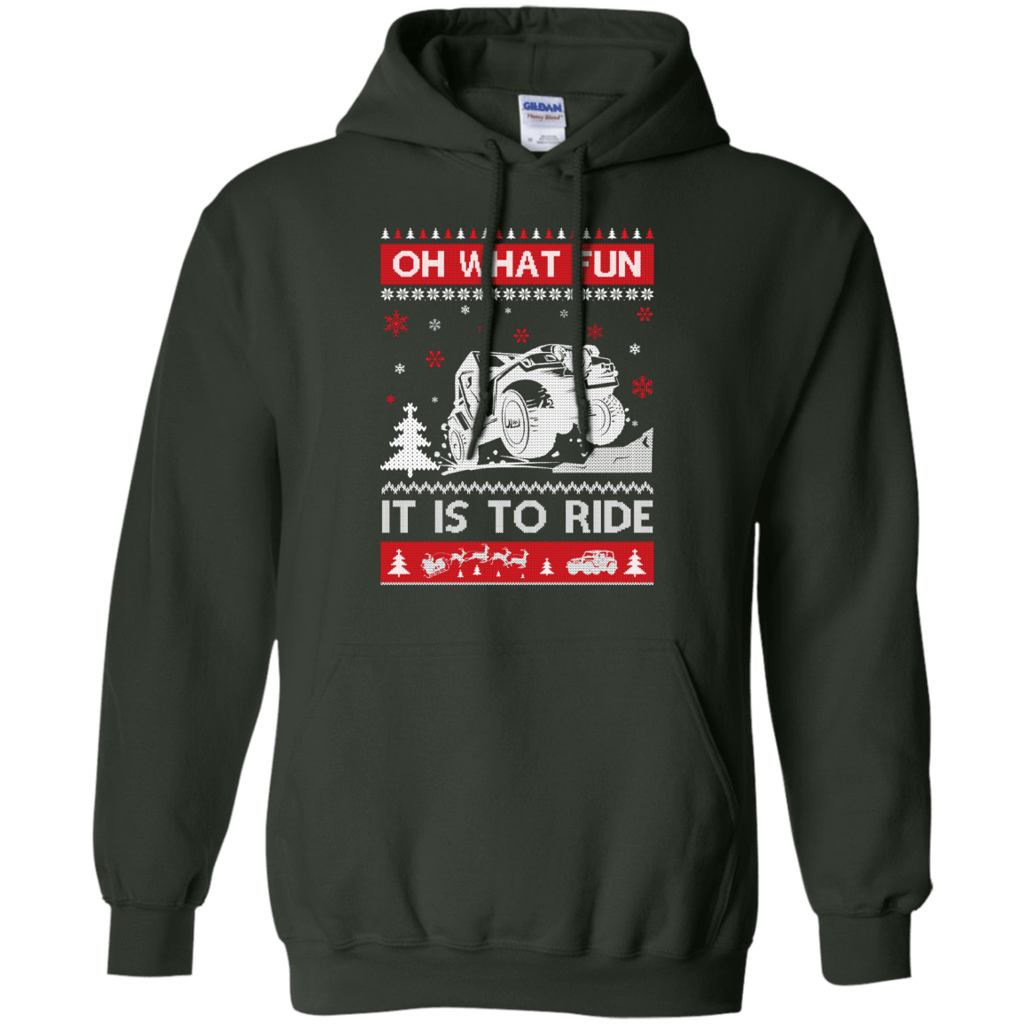 Jeep Sweater Christmas Oh What Fun It Is To Ride-T-Shirt & Hoodie-Pullover Hoodie-Forest Green