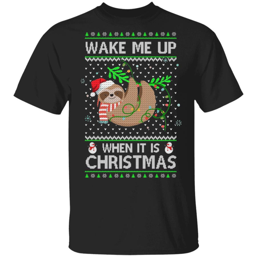 Wake Me Up When It's Christmas Sloth Ugly Christmas Sweater-T-Shirt & Sweatshirt-Classic T-Shirt-Black