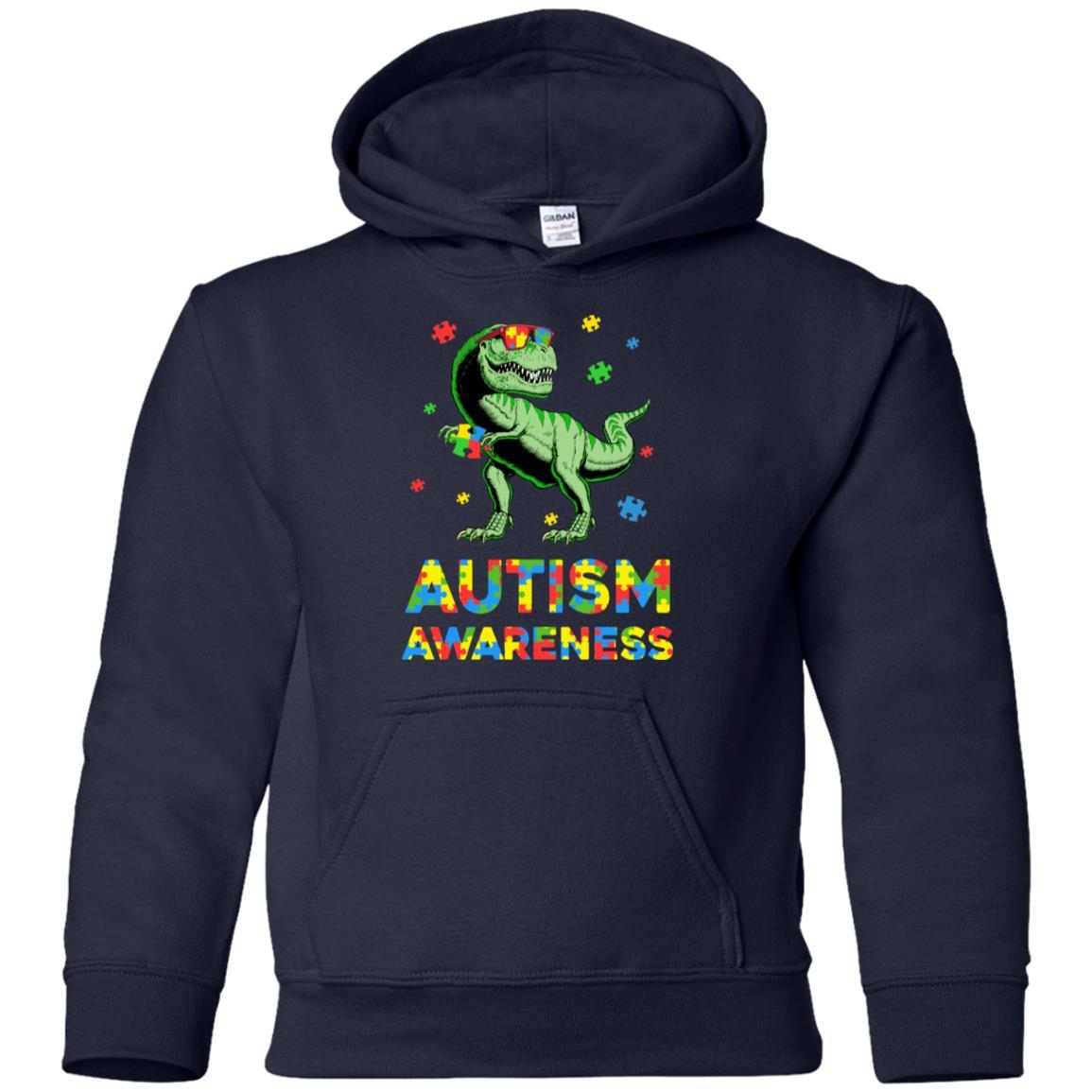 Dinosaur Puzzle Autism Awareness For Boys Girls Youth-Youth Shirt-Youth Pullover Hoodie-Navy