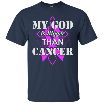 My God Is Bigger Than Cancer Purple Awareness Ribbon-T-Shirt & Hoodie-Classic T-Shirt-Navy