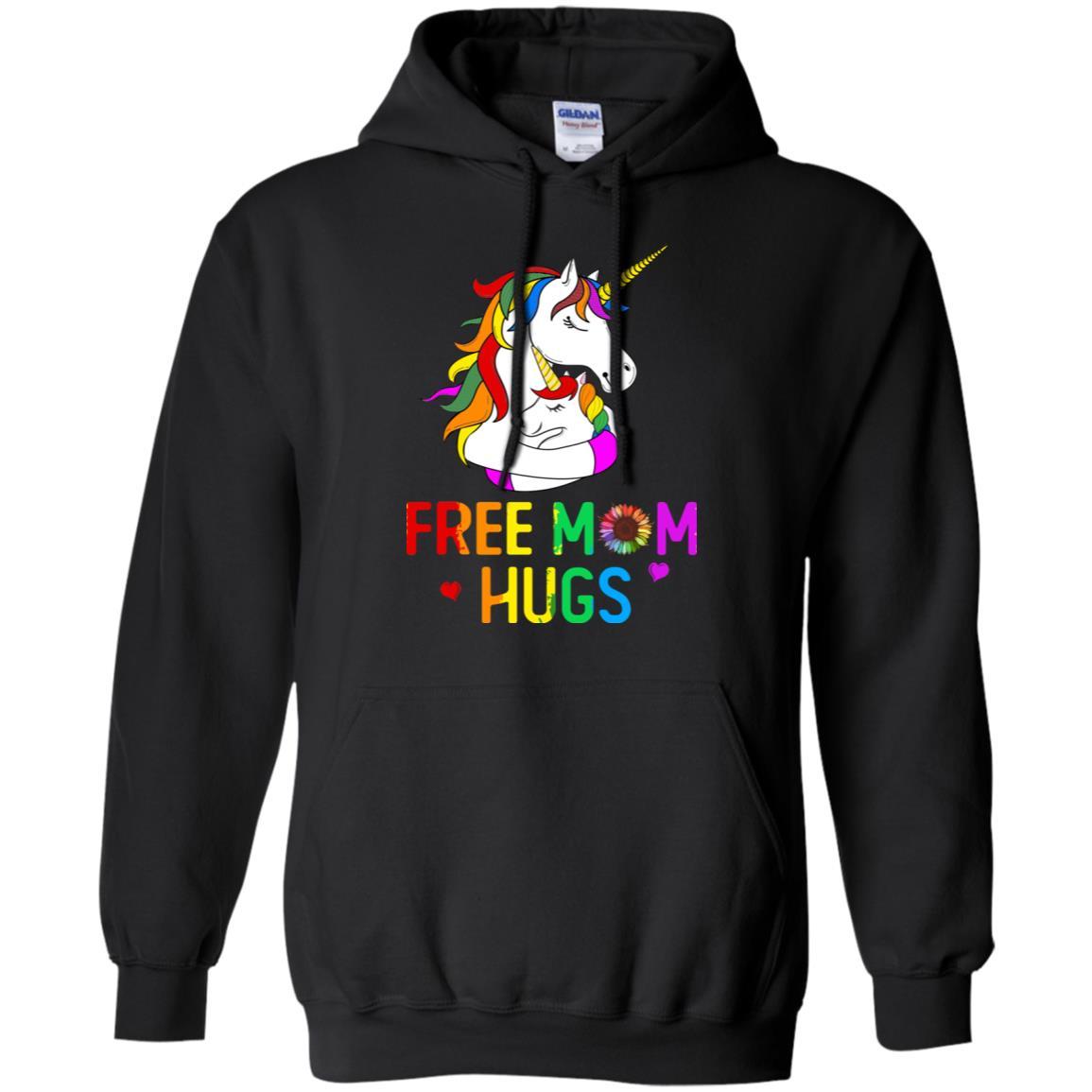 Free Mom Hugs LGBT Gay Unicorn-T-Shirt & Hoodie-Pullover Hoodie-Black