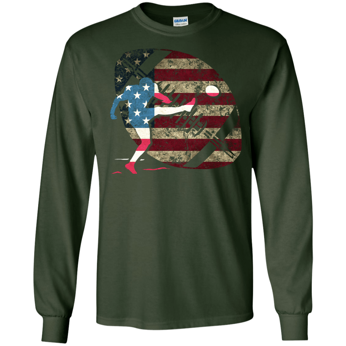 Kicker Football America Flag-T-Shirt & Hoodie-Long Sleeve T-Shirt-Forest Green