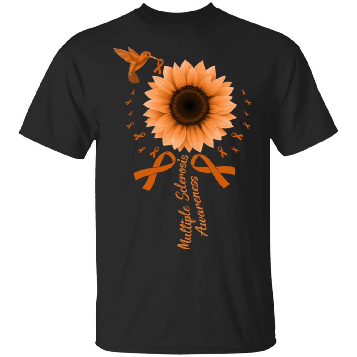Hummingbird Sunflower Orange Multiple Sclerosis Awareness-T-Shirt & Hoodie-Classic T-Shirt-Black