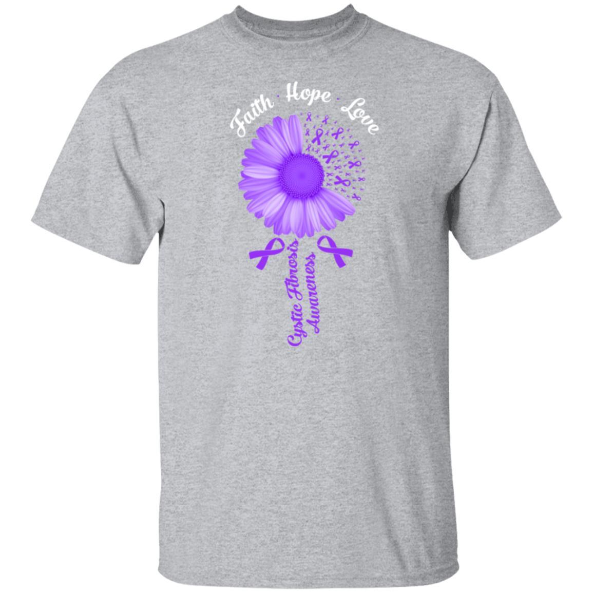 Faith Hope Love Purple Ribbon Cystic Fibrosis Awareness-T-Shirt & Hoodie-Classic T-Shirt-Sport Grey