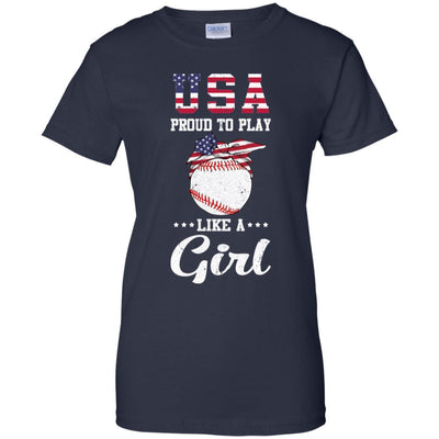 Usa Proud To Play Like A Girl Baseball-T-Shirt & Tank Top-Women's T-Shirt-Navy