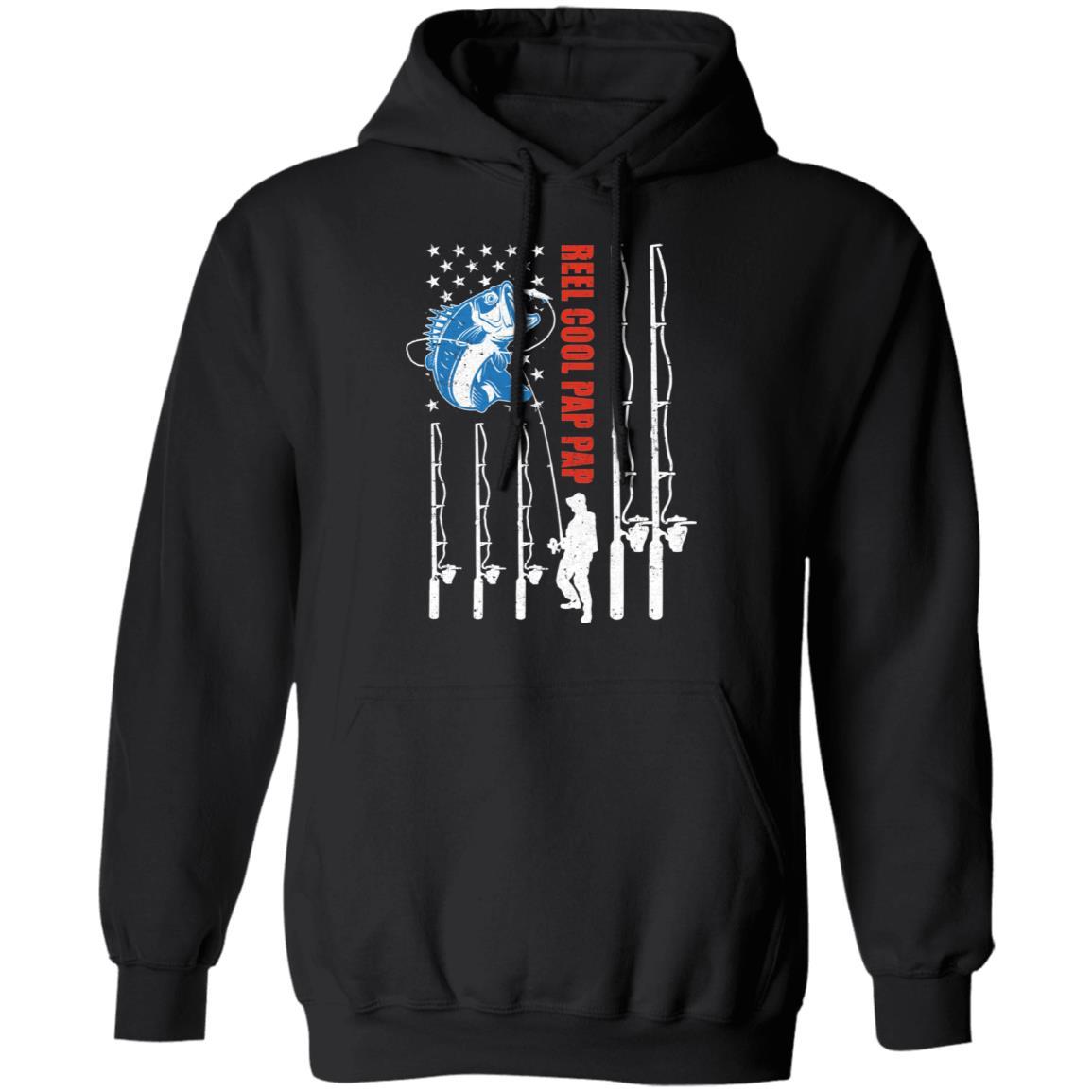 Reel Cool Pap Pap American Flag Fish Fishing Fathers Day-T-Shirt & Hoodie-Pullover Hoodie-Black