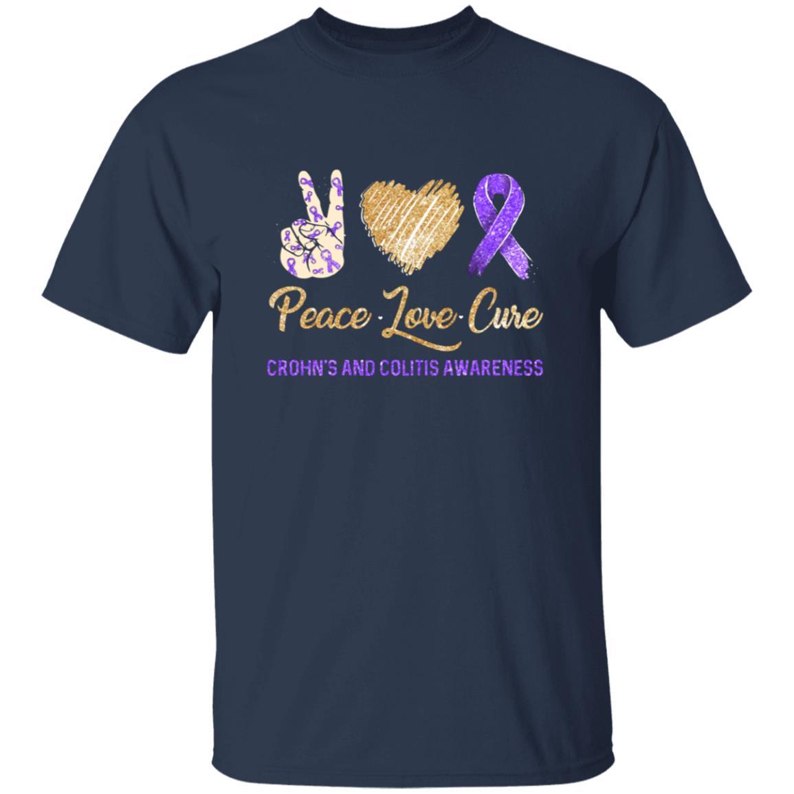Peace Love Cure Crohn's And Colitis Awareness-T-Shirt & Hoodie-Classic T-Shirt-Navy