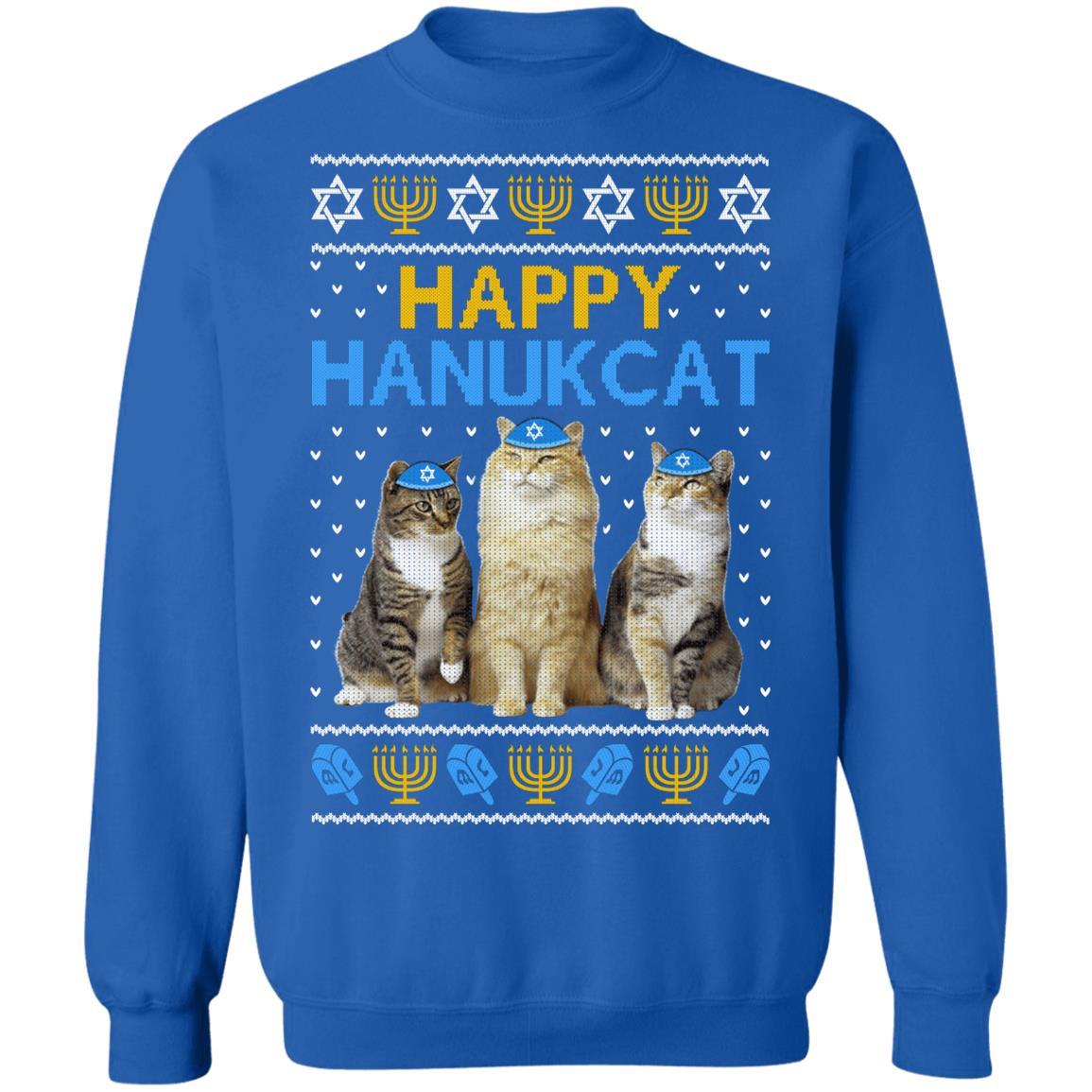 Happy Hanukcat-T-Shirt & Sweatshirt-Crewneck Sweatshirt-Royal