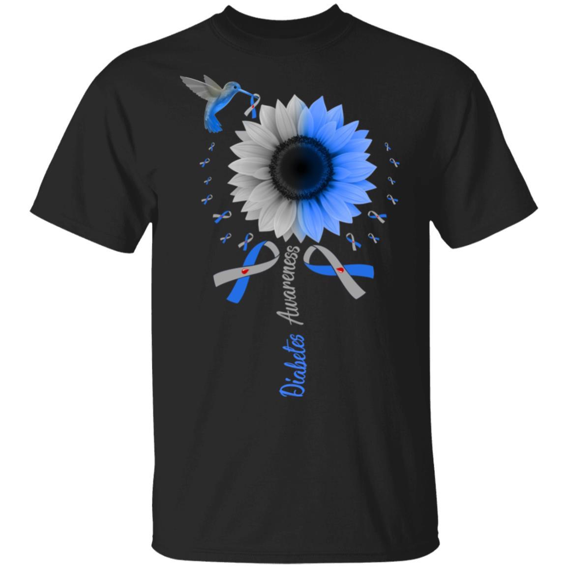 Hummingbird Sunflower Blue Gray Ribbon Diabetes Awareness