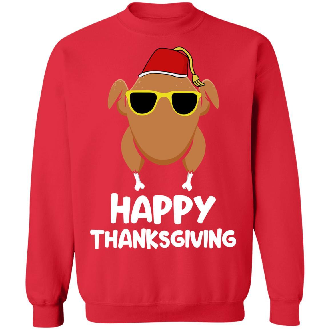 Turkey Head Happy Thanksgiving Glasses Red Hat Funny-T-Shirt & Sweatshirt-Crewneck Sweatshirt-Red