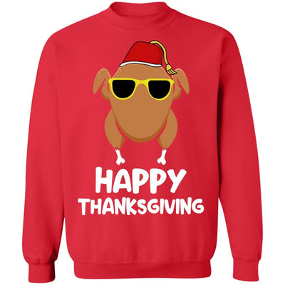 Turkey Head Happy Thanksgiving Glasses Red Hat Funny-T-Shirt & Sweatshirt-Crewneck Sweatshirt-Red